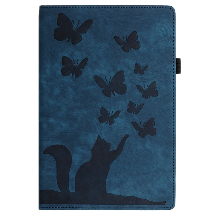 For iPad Air 13 2024 / Air 13 2025 Butterfly Cat Embossing Leather Tablet Case(Dark Blue)