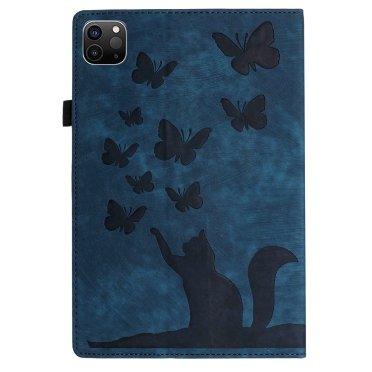 For iPad Air 13 2024 / Air 13 2025 Butterfly Cat Embossing Leather Tablet Case(Dark Blue)