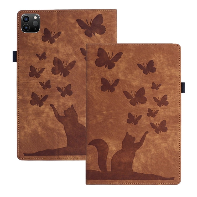For iPad Pro 12.9 2022 / Air 13 2024 Butterfly Cat Embossing Leather Tablet Case(Brown) - iPad Pro 12.9 (2022/2021) Cases by PMC TechLife | Online Shopping South Africa | PMC TechLife | Buy Now Pay Later Mobicred