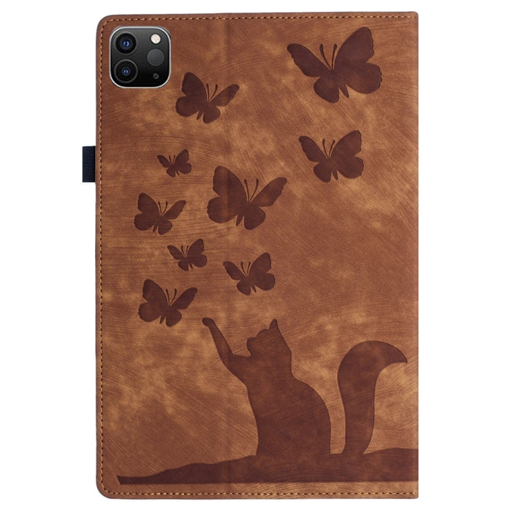 For iPad Pro 12.9 2022 / Air 13 2024 Butterfly Cat Embossing Leather Tablet Case(Brown) - iPad Pro 12.9 (2022/2021) Cases by PMC TechLife | Online Shopping South Africa | PMC TechLife | Buy Now Pay Later Mobicred