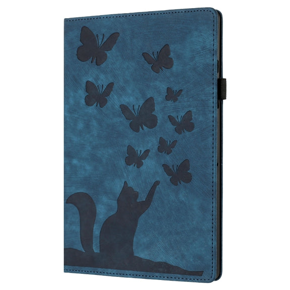For iPad Air 11 2024 / Air 11 2025 Butterfly Cat Embossing Leather Tablet Case(Dark Blue)