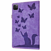 For iPad Pro 11 2024 Butterfly Cat Embossing Leather Tablet Case(Purple)
