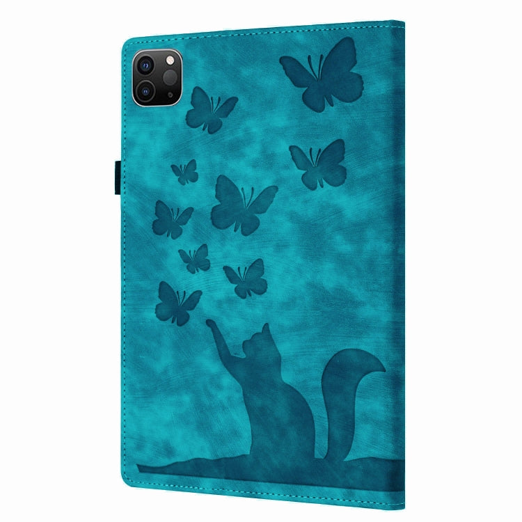 For iPad Pro 11 2024 Butterfly Cat Embossing Leather Tablet Case(Sky Blue)