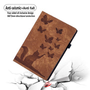 For iPad Pro 13 2024 Butterfly Cat Embossing Leather Tablet Case(Brown)