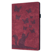 For iPad Pro 13 2024 Butterfly Cat Embossing Leather Tablet Case(Red)