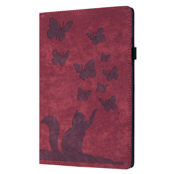 For iPad Pro 13 2024 Butterfly Cat Embossing Leather Tablet Case(Red)