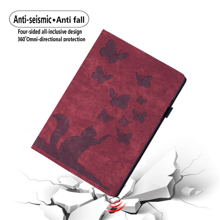 For iPad Pro 13 2024 Butterfly Cat Embossing Leather Tablet Case(Red)