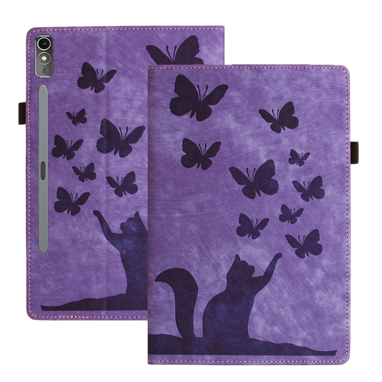 For Lenovo Tab P12 / Xiaoxin Pad Pro 12.7 Butterfly Cat Embossing Leather Tablet Case(Purple) - Lenovo by PMC TechLife | Online Shopping South Africa | PMC TechLife | Buy Now Pay Later Mobicred