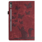 For Lenovo Tab P12 / Xiaoxin Pad Pro 12.7 Butterfly Cat Embossing Leather Tablet Case(Red)