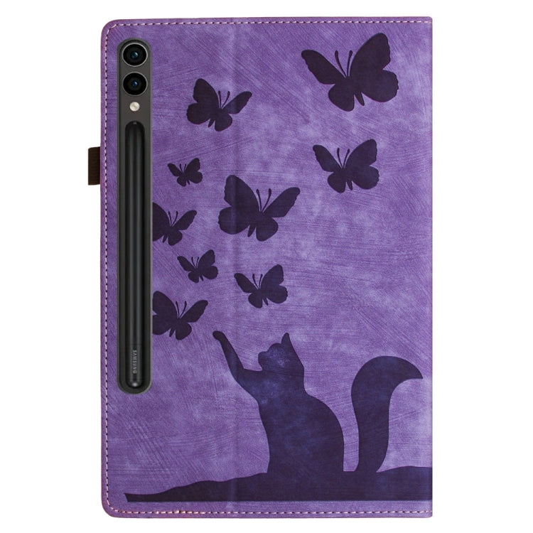 For Samsung Galaxy Tab S9 Ultra / S8 Ultra Butterfly Cat Embossing Leather Tablet Case(Purple)