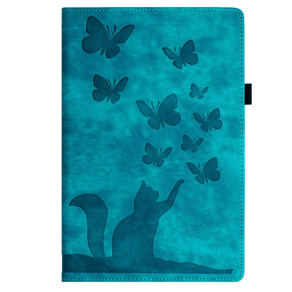 For Samsung Galaxy Tab S9 Ultra / S8 Ultra Butterfly Cat Embossing Leather Tablet Case(Sky Blue)