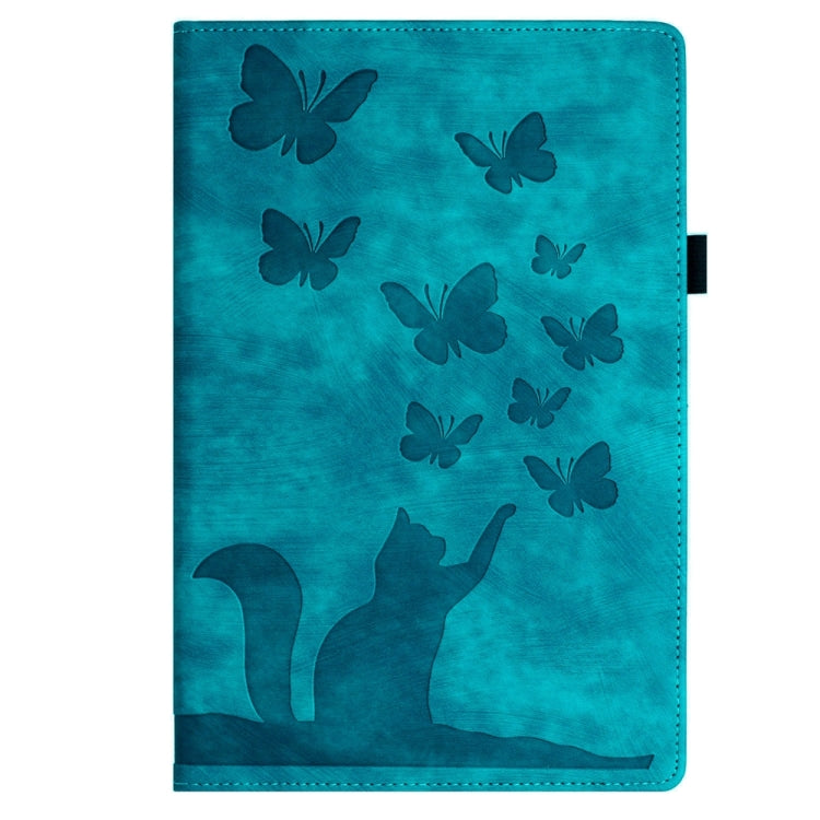 For Samsung Galaxy Tab S9 Ultra / S8 Ultra Butterfly Cat Embossing Leather Tablet Case(Sky Blue)