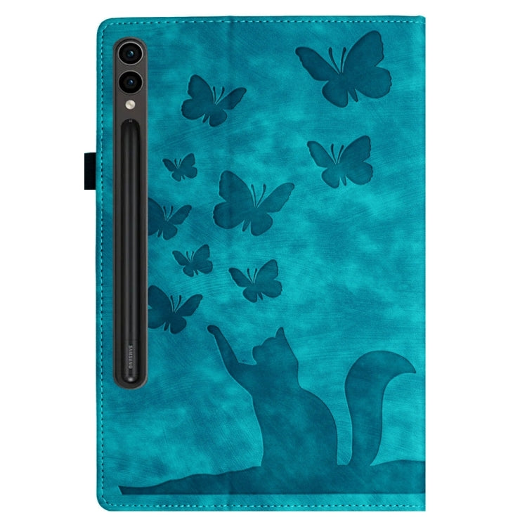 For Samsung Galaxy Tab S9 Ultra / S8 Ultra Butterfly Cat Embossing Leather Tablet Case(Sky Blue)
