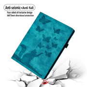 For Samsung Galaxy Tab S9 Ultra / S8 Ultra Butterfly Cat Embossing Leather Tablet Case(Sky Blue)