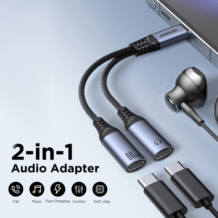 JOYROOM SY-C03 2 in 1 USB-C/Type-C to Dual USB-C/Type-C Audio Adapter Cable(Black) - Type-C Adapter by JOYROOM | Online Shopping South Africa | PMC Jewellery | Buy Now Pay Later Mobicred