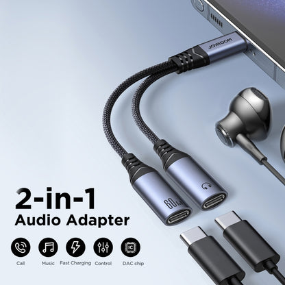 JOYROOM SY-C03 2 in 1 USB-C/Type-C to Dual USB-C/Type-C Audio Adapter Cable(Black) - Type-C Adapter by JOYROOM | Online Shopping South Africa | PMC Jewellery | Buy Now Pay Later Mobicred