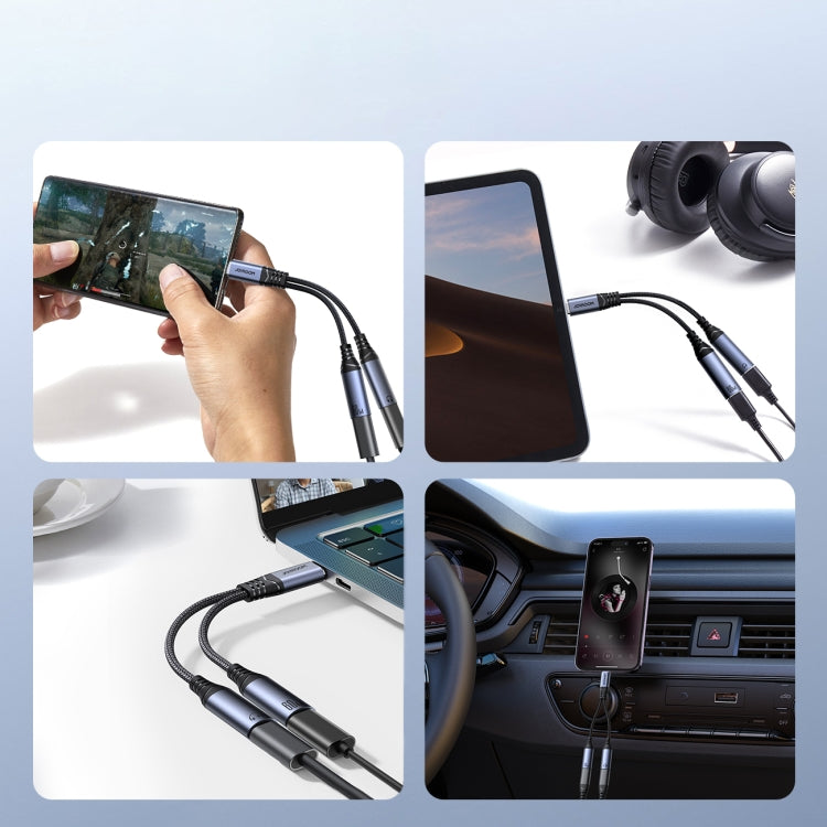 JOYROOM SY-C03 2 in 1 USB-C/Type-C to Dual USB-C/Type-C Audio Adapter Cable(Black) - Type-C Adapter by JOYROOM | Online Shopping South Africa | PMC Jewellery | Buy Now Pay Later Mobicred
