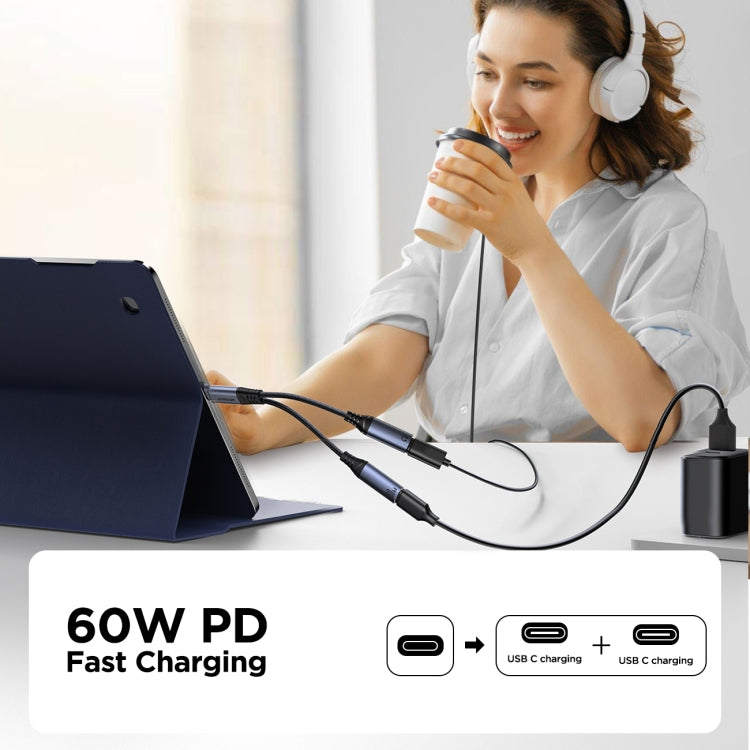 JOYROOM SY-C03 2 in 1 USB-C/Type-C to Dual USB-C/Type-C Audio Adapter Cable(Black) - Type-C Adapter by JOYROOM | Online Shopping South Africa | PMC Jewellery | Buy Now Pay Later Mobicred