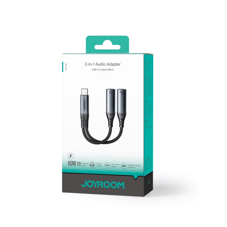 JOYROOM SY-C03 2 in 1 USB-C/Type-C to Dual USB-C/Type-C Audio Adapter Cable(Black) - Type-C Adapter by JOYROOM | Online Shopping South Africa | PMC Jewellery | Buy Now Pay Later Mobicred