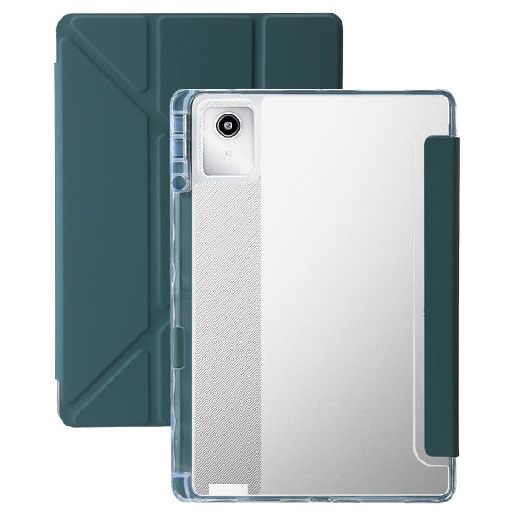 For Lenovo Tab M11 /Xiaoxin Pad 11 2024 Clear Acrylic Deformation Leather Tablet Case(Deep Green)