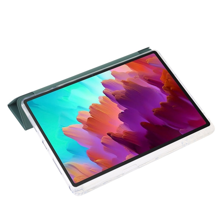 For Lenovo Tab M11 /Xiaoxin Pad 11 2024 Clear Acrylic 3-Fold Leather Tablet Case(Deep Green) - Lenovo by PMC TechLife | Online Shopping South Africa | PMC TechLife | Buy Now Pay Later Mobicred