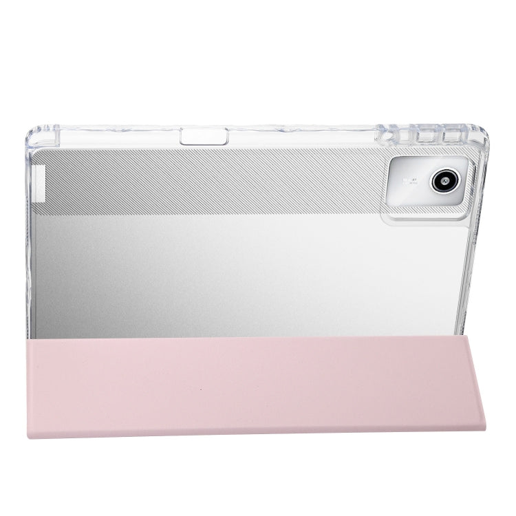 For Lenovo Tab M11 /Xiaoxin Pad 11 2024 Clear Acrylic 3-Fold Leather Tablet Case(Pink)