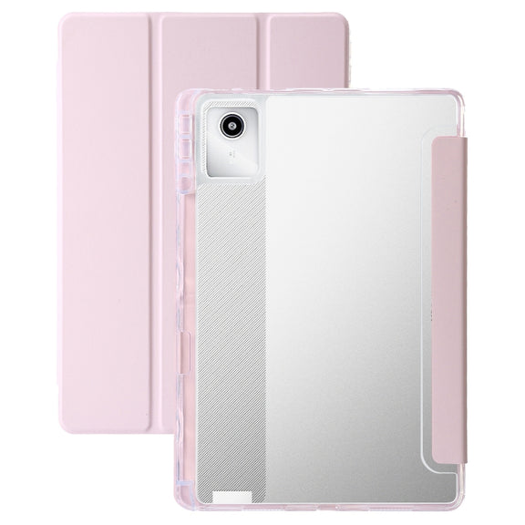 For Lenovo Tab M11 /Xiaoxin Pad 11 2024 Clear Acrylic 3-Fold Leather Tablet Case(Pink)