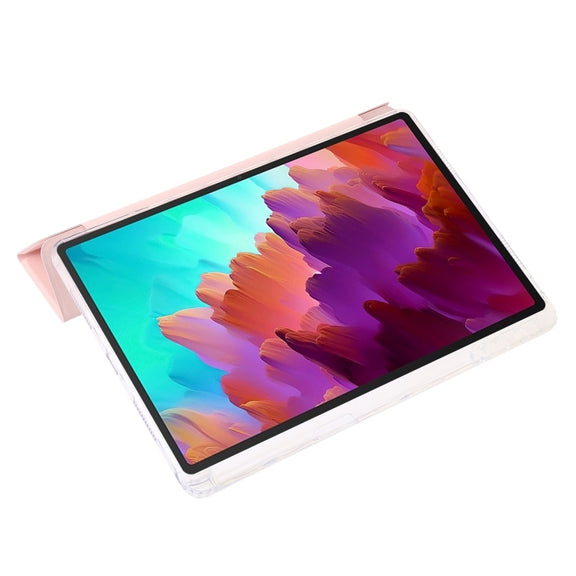 For Lenovo Tab M11 /Xiaoxin Pad 11 2024 Clear Acrylic 3-Fold Leather Tablet Case(Pink)