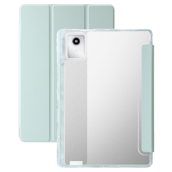 For Lenovo Tab M11 /Xiaoxin Pad 11 2024 Clear Acrylic 3-Fold Leather Tablet Case(Green)