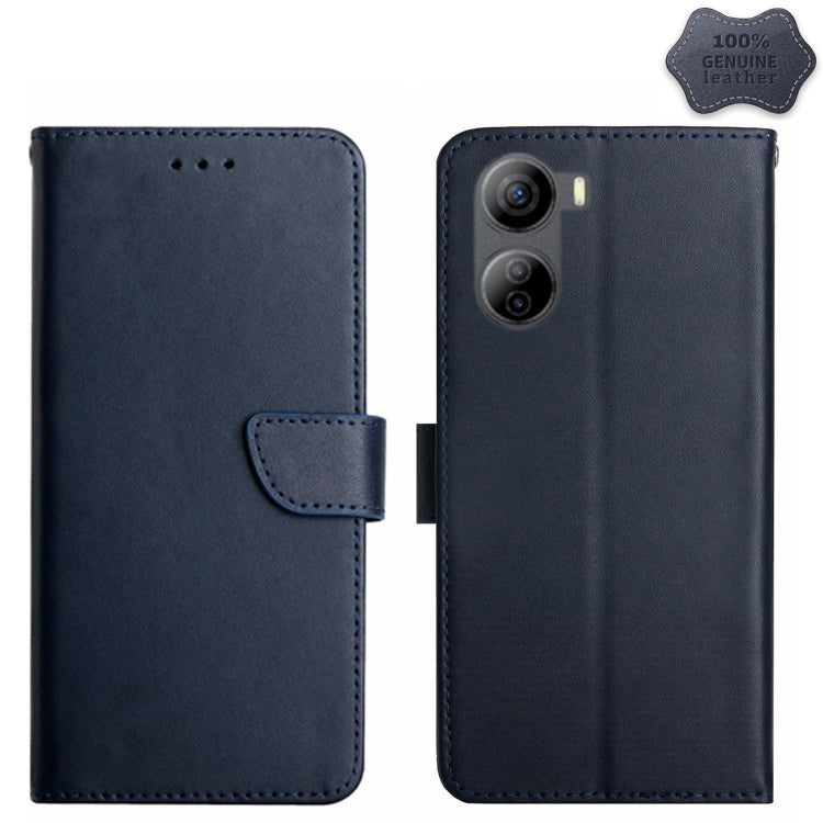 For ZTE Libero 5G IV HT02 Genuine Leather Fingerprint-proof Flip Phone Case(Blue) - ZTE Cases by PMC TechLife | Online Shopping South Africa | PMC TechLife | Buy Now Pay Later Mobicred