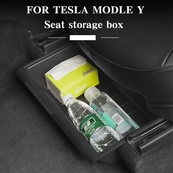 For Tesla Model Y 2021-2023 TPE Storage Organizer Under Car Seat, Style:without Cover(Black)
