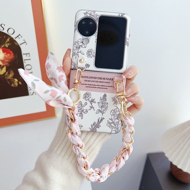 For OPPO Find N3 Flip Pearlescent Paint Painted PC Phone Case with DIY Scarf Bracelet(Sketch Flower) - Find N3 Flip Cases by PMC TechLife | Online Shopping South Africa | PMC TechLife