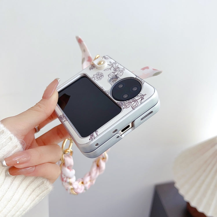 For OPPO Find N3 Flip Pearlescent Paint Painted PC Phone Case with DIY Scarf Bracelet(Sketch Flower) - Find N3 Flip Cases by PMC TechLife | Online Shopping South Africa | PMC TechLife