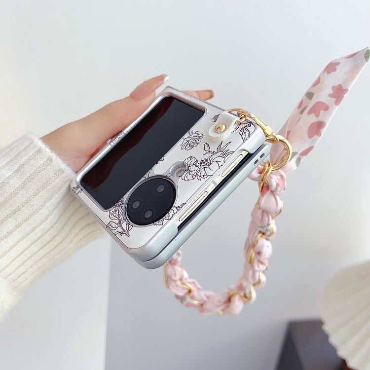 For OPPO Find N3 Flip Pearlescent Paint Painted PC Phone Case with DIY Scarf Bracelet(Sketch Flower) - Find N3 Flip Cases by PMC TechLife | Online Shopping South Africa | PMC TechLife