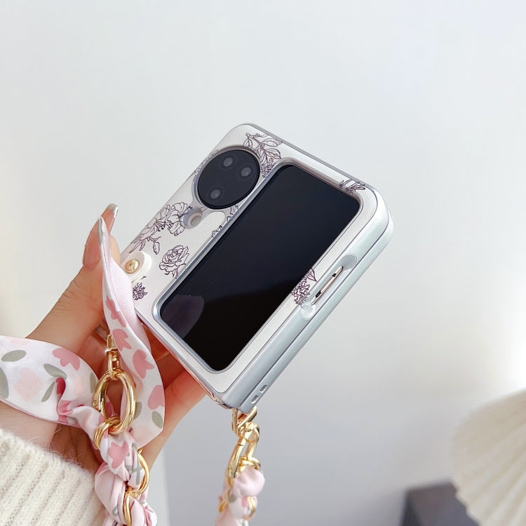 For OPPO Find N3 Flip Pearlescent Paint Painted PC Phone Case with DIY Scarf Bracelet(Sketch Flower) - Find N3 Flip Cases by PMC TechLife | Online Shopping South Africa | PMC TechLife