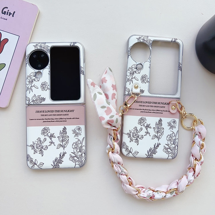 For OPPO Find N3 Flip Pearlescent Paint Painted PC Phone Case with DIY Scarf Bracelet(Sketch Flower) - Find N3 Flip Cases by PMC TechLife | Online Shopping South Africa | PMC TechLife