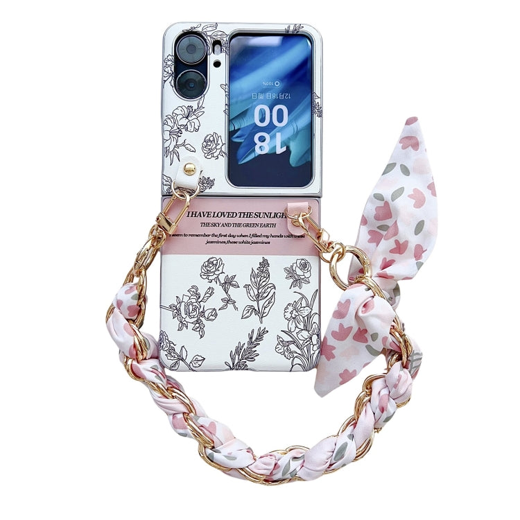 For OPPO Find N2 Flip Pearlescent Paint Painted PC Phone Case with DIY Scarf Bracelet(Sketch Flower) - Find N2 Flip Cases by PMC TechLife | Online Shopping South Africa | PMC TechLife | Buy Now Pay Later Mobicred
