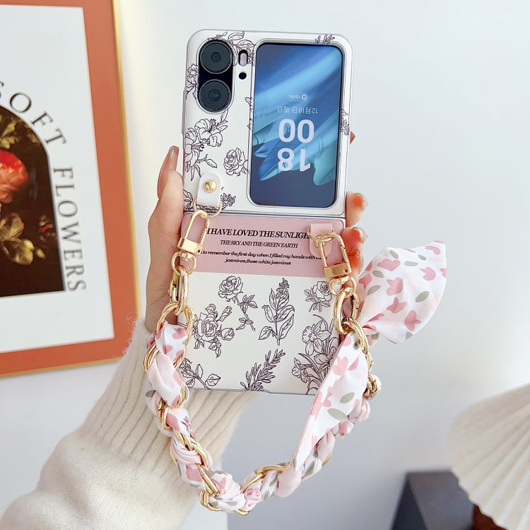 For OPPO Find N2 Flip Pearlescent Paint Painted PC Phone Case with DIY Scarf Bracelet(Sketch Flower) - Find N2 Flip Cases by PMC TechLife | Online Shopping South Africa | PMC TechLife | Buy Now Pay Later Mobicred
