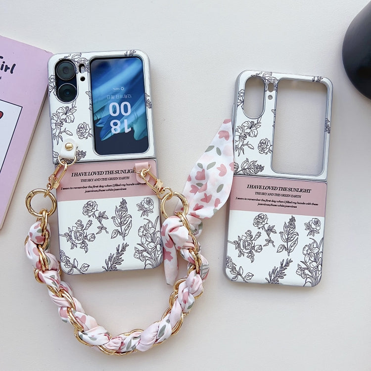 For OPPO Find N2 Flip Pearlescent Paint Painted PC Phone Case with DIY Scarf Bracelet(Sketch Flower) - Find N2 Flip Cases by PMC TechLife | Online Shopping South Africa | PMC TechLife | Buy Now Pay Later Mobicred
