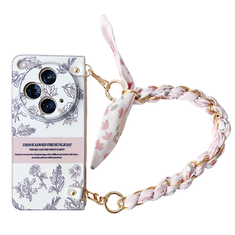For OPPO Find N3 Pearlescent Paint Painted PC Phone Case with DIY Scarf Bracelet(Sketch Flower) - free shipping - PMC TechLife - Order now!
