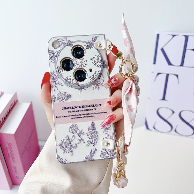 For OPPO Find N3 Pearlescent Paint Painted PC Phone Case with DIY Scarf Bracelet(Sketch Flower) - free shipping - PMC TechLife - Order now!