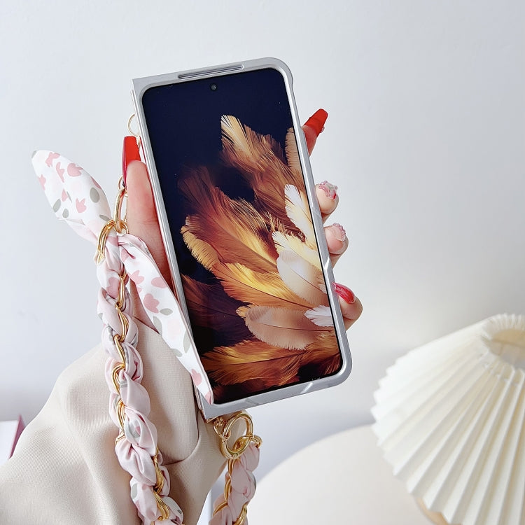 For OPPO Find N3 Pearlescent Paint Painted PC Phone Case with DIY Scarf Bracelet(Sketch Flower) - free shipping - PMC TechLife - Order now!
