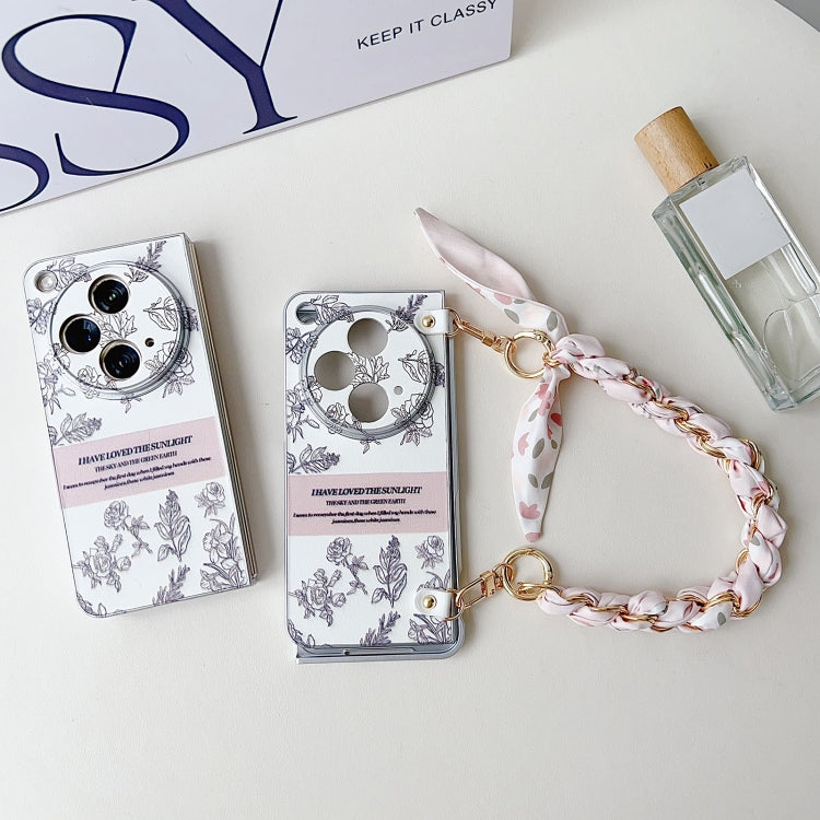 For OPPO Find N3 Pearlescent Paint Painted PC Phone Case with DIY Scarf Bracelet(Sketch Flower) - free shipping - PMC TechLife - Order now!