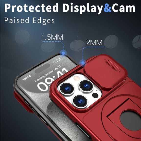 For iPhone 15 Pro Camshield MagSafe Ring Holder Armor Phone Case(Red)