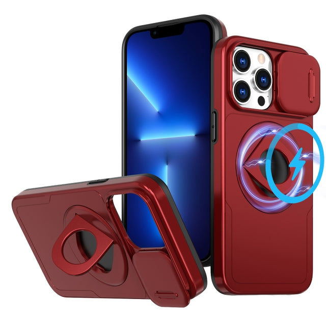 For iPhone 13 Pro Max Camshield MagSafe Ring Holder Armor Phone Case(Red)