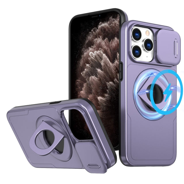 For iPhone 11 Pro Max Camshield MagSafe Ring Holder Armor Phone Case(Purple)