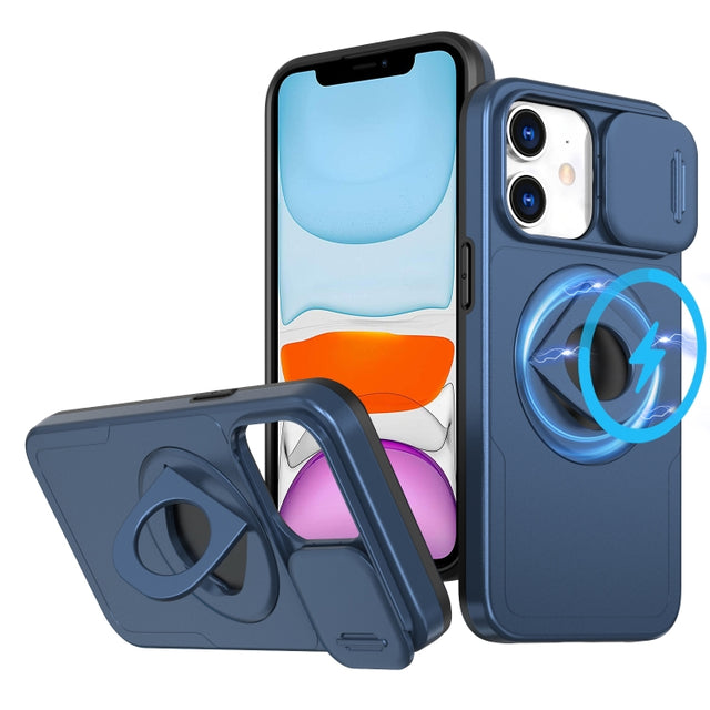 For iPhone 11 Camshield MagSafe Ring Holder Armor Phone Case(Blue)