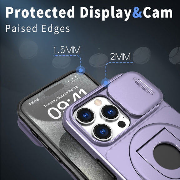 For iPhone 11 Pro Camshield MagSafe Ring Holder Armor Phone Case(Purple)