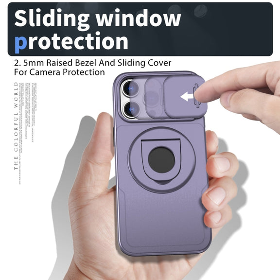 For iPhone 12 Pro Camshield MagSafe Ring Holder Armor Phone Case(Purple)