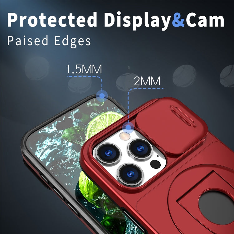 For iPhone 16 Pro Max Camshield MagSafe Ring Holder Armor Phone Case(Red)
